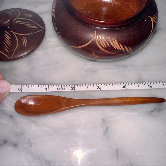 Handcrafted Wooden Japanese Style Sugar or Spice Bowl with and Lid Spoon Carved - Picture 10 of 11